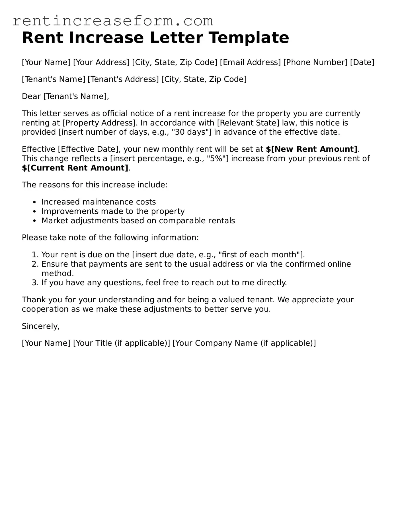 Free Rent Increase Letter Template